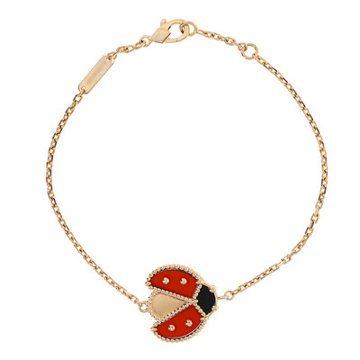 Van Cleef & Arpels Lucky Spring 18k Rose Gold Onyx Carnelian Lady Bug Bracelet