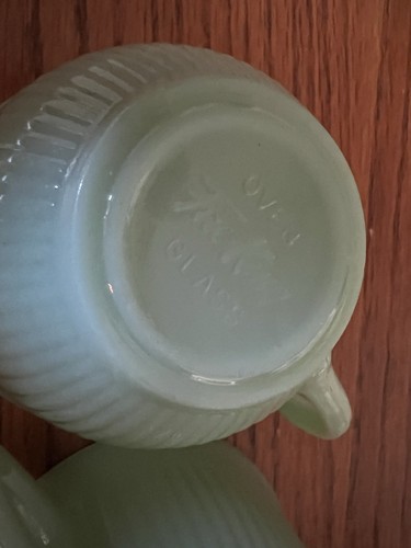 Vintage 1950's Fire King Jane Ray Jadeite Ribbed Coffee Cups Set Of 2 - Picture 5 of 6