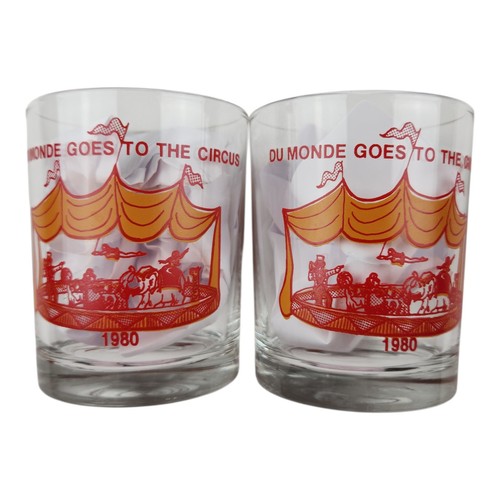 Vintage 1980 New Orleans Mardi Gras Du Monde Goes To The Circus Lowball Glasses