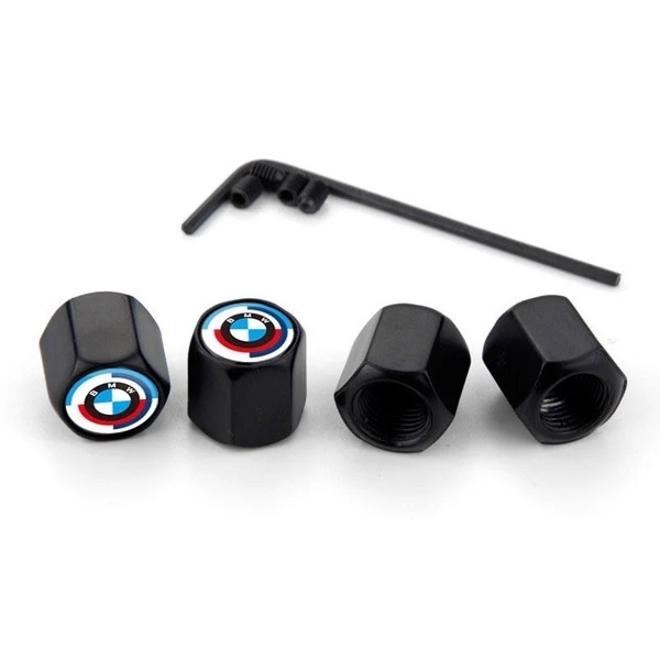 tapones válvula bmw 4 uds + llave | logo color válvulas neumáticos coche negro