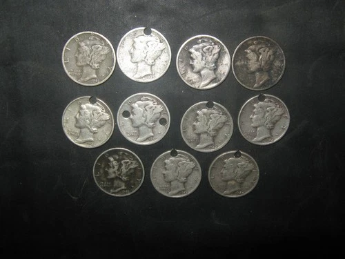 Vintage Culls Scrap Junk Damaged Bullion 900 Silver Lot Of 11 Mercury Dimes