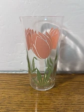 Vintage Hazel Atlas Pink Tulip Drinking Tumbler Juice Glass 10 Oz