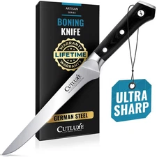 Cutluxe 6" Boning & Fillet Knife - High Carbon German Steel Meat Trimming Knife