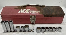 Vintage Ace Hardware Lot Tool Box And Various Socket In Good Working Condition