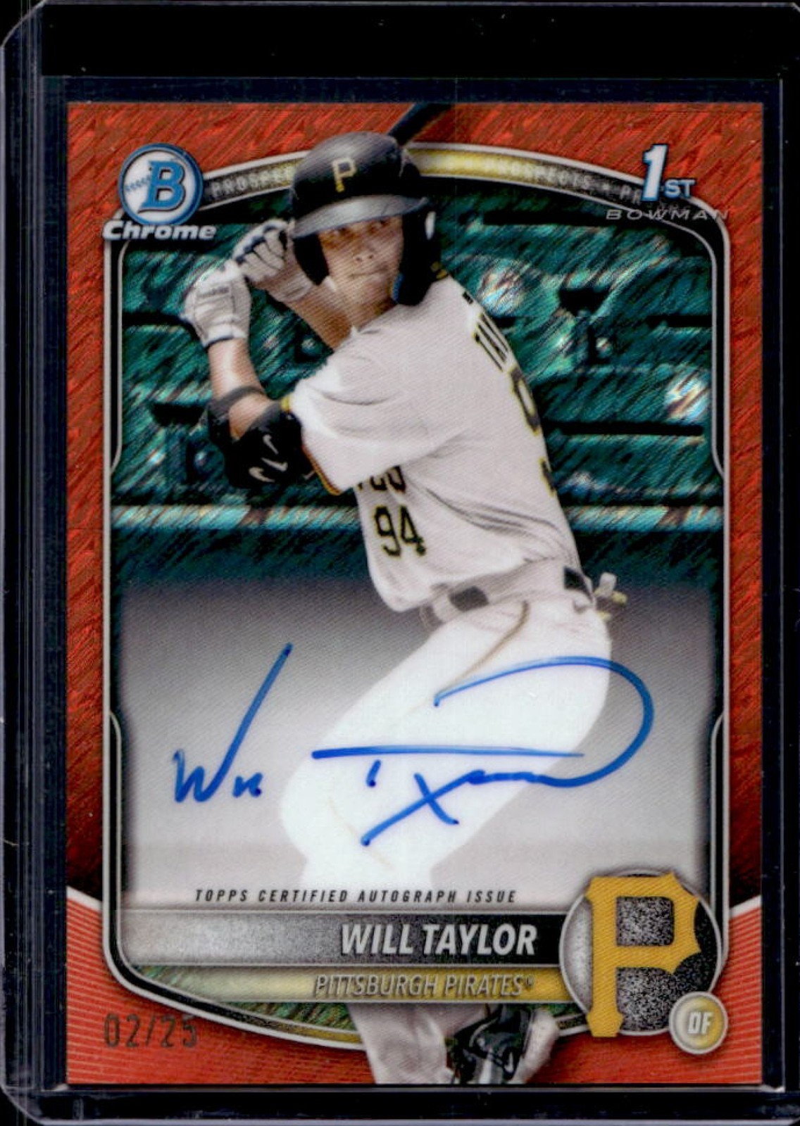 2025 Bowman Chrome Will Taylor Auto Orange Shimmer Refractor 1st #2/25