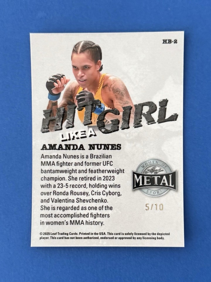 AMANDA NUNES 2025 LEAF METAL WOMEN OF SPORT PRIZM /10 HIT LIKE A GIRL ...