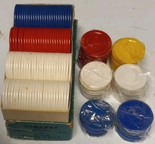 Vintage Lot 175 Poker Chips Red White Blue Plastic Coronet  Assort Gambling