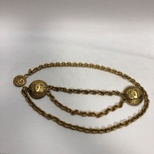 CHANEL CC Logos Mesh Round Coin Chain Belt 35" Gold Tone 29 Auth w/Box 4230