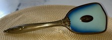 VTG Vanity Handheld Hairbrush Blue Enamel/Acrylic with Brass Handle 10.5 Hx3.25