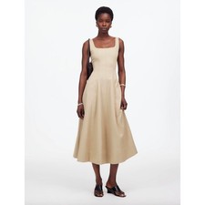 Madewell Seamed Squareneck Midi Dress Heritage Khaki Beige Minimalist US 2 NWT