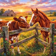 Diamond Painting Kits for Adults Horse and Cow, 5D DIY Diamond Art Kits for Begi