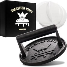 SMASHER KING  - Premium Cast Iron Smash Burger Press incl. 25 pcs of Patty...