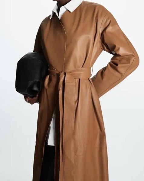 Women Trench Coat Brown Leather S