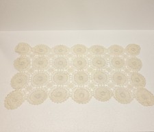 Vintage Handmade Crocheted Doily Table Runner 28x14 Ivory Lace