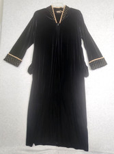 Adonna Womens Robe Gown Med Velvet Gold Trim Long Half Zip Housecoat Pockets