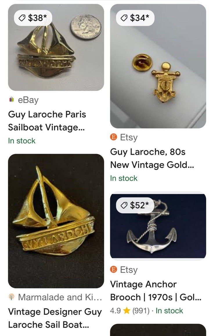 GUY LAROCHE Paris Signed Gold Tone Anchor Brooch View 6