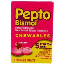 3 Pack Pepto-Bismol 5 Symptom Digestive Relief Chewable Tablets, Cherry, 30 Ct