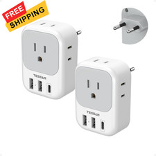 2 Pack European Plug Adapter USB C, TESSAN US to Europe 4 white gray 