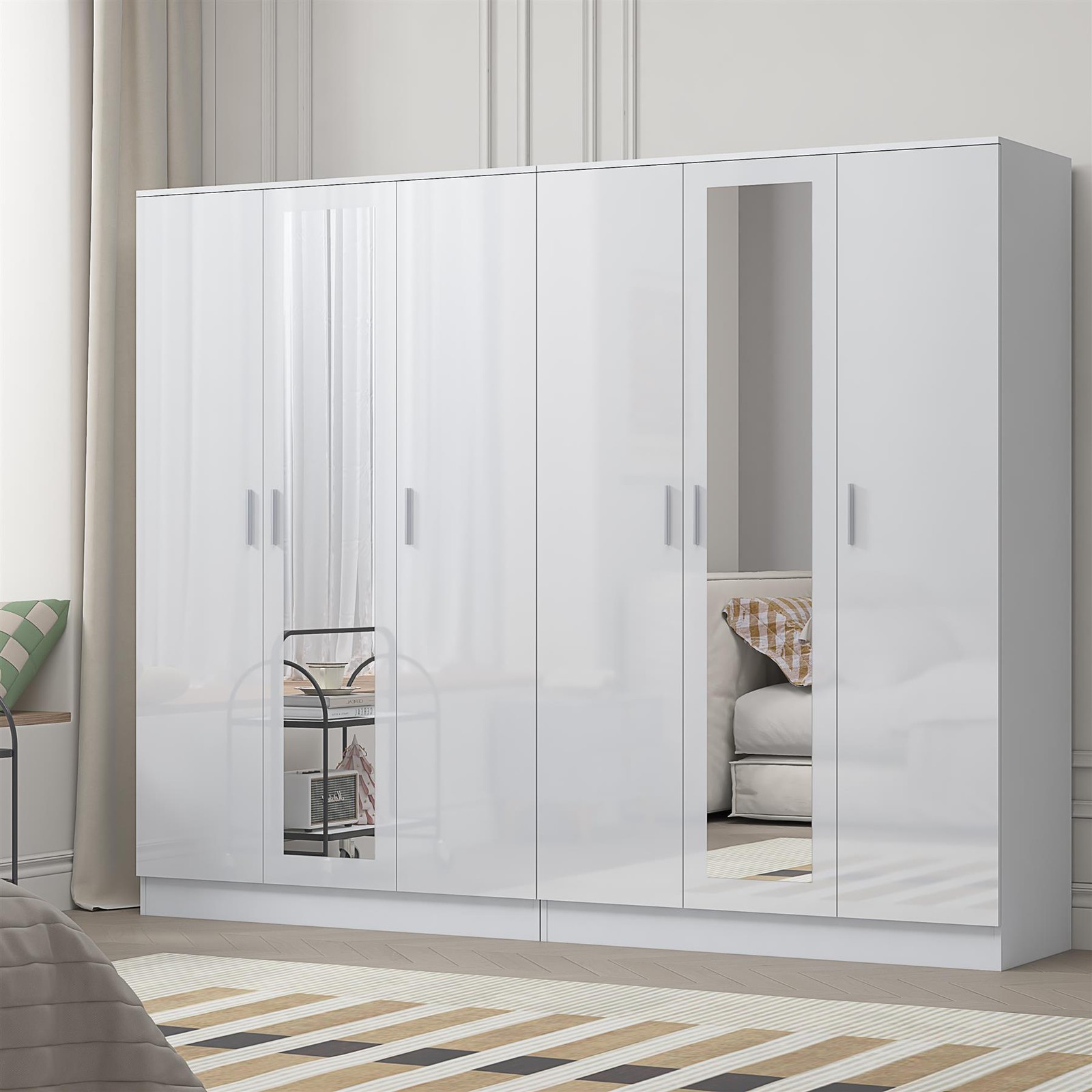 Reflect Gloss Wardrobe Bundle - 3Dr Mirror + 3 Door Mirror - White / White - White Gloss / Matt White - Image 4