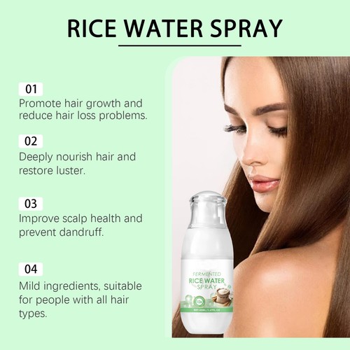 Spray natural de agua de arroz fermentada de 50 ml para cabello dañado seco rizado y encrespado - Imagen 3 de 12