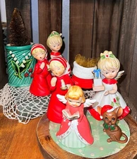Vintage Christmas Figurines Lot Of 8 Majolica Jasco Homco Josef Originals Etc