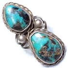 Vintage Southwestern Sterling Silver Ring 2 TURQUOISE DARK MATRIX Size 5.5