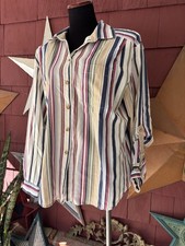 Vintage Tapestry Button Up Multicolor Stripe Shirt Womens Size L