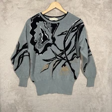 Vintage Escada Sweater Women’s Size 36 Gray Black Floral Knit Designer