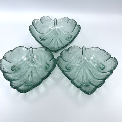 x3 grüne Glas Blattform strukturiert Geschirr Pressglas Schalen Snacks
