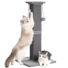 Large Cat Scratching Post Heavy Duty Base 33 Inch Sisal Scracher Balls Grey