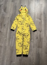 POK MON Pikachu Kigurumi Pajama Jumpsuit Costume Hoodie Kids Yellow M 8/10