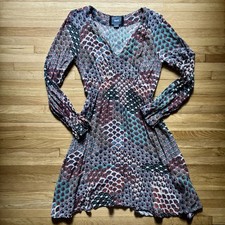 Anthropologie Maeve Monaco Empire Fan Print Peacock Dress, M, Boho Aztec Artsy