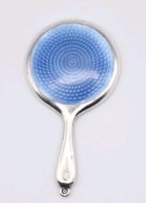 Vintage miniature sterling silver & guilloché enamel hand mirror Pendant 