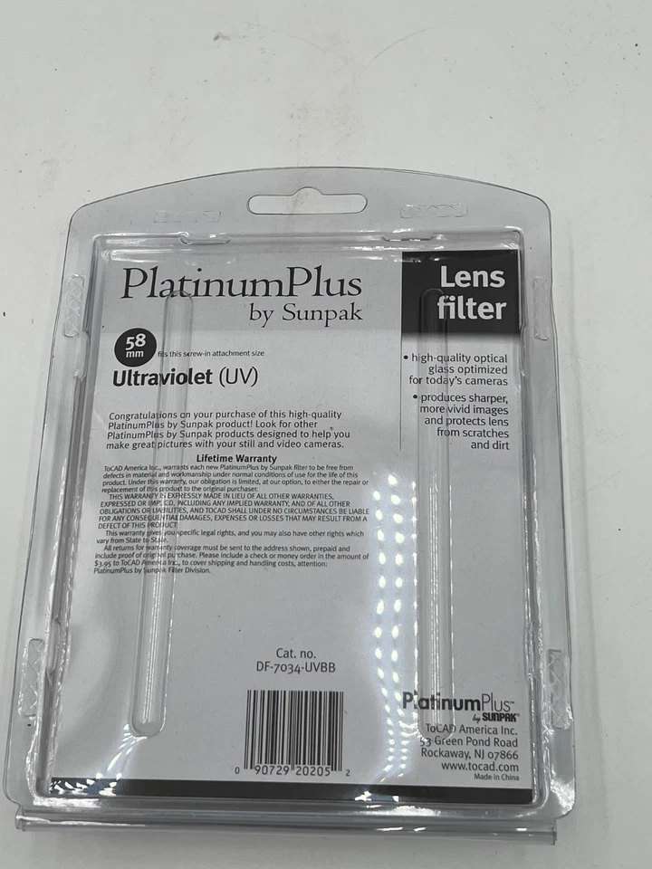 Platinum Plus by Sunpak 58mm Ultraviolet Lens UV Filter DF-7034-UVBB New - Image 3 of 4