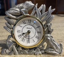 Hudson Fine Pewter FROG Quartz Clock NOS - (4” x 4.75”) #3752 NEW