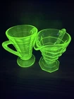 Green Uranium Creamer & Sugar Set 2pc Vintage Glows Bright 1930’s Depression Era
