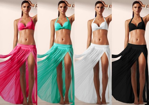 Sexy New Bikini Cover Up Swimsuit Sheer Beach Maxi Skirt Dress UK 6/8/10