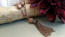 tassel necklace, copper, long, handmade, chain