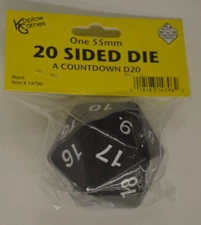 Koplow Games 55mm Spindown 20 Sided Die D20 #14796 - BLACK
