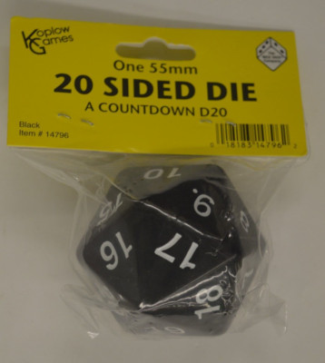 Koplow Games 55mm Spindown 20 Sided Die D20 #14796 - BLACK