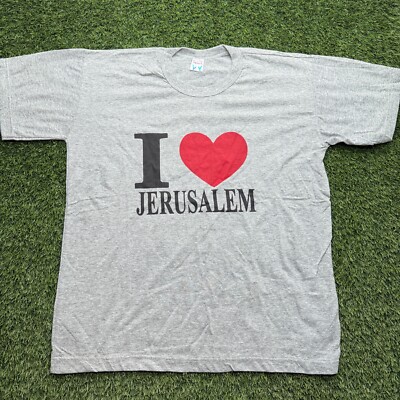 I Love Jerusalem Shirt Adult Large L Gray Short Sleeve Jewish Jew Heart