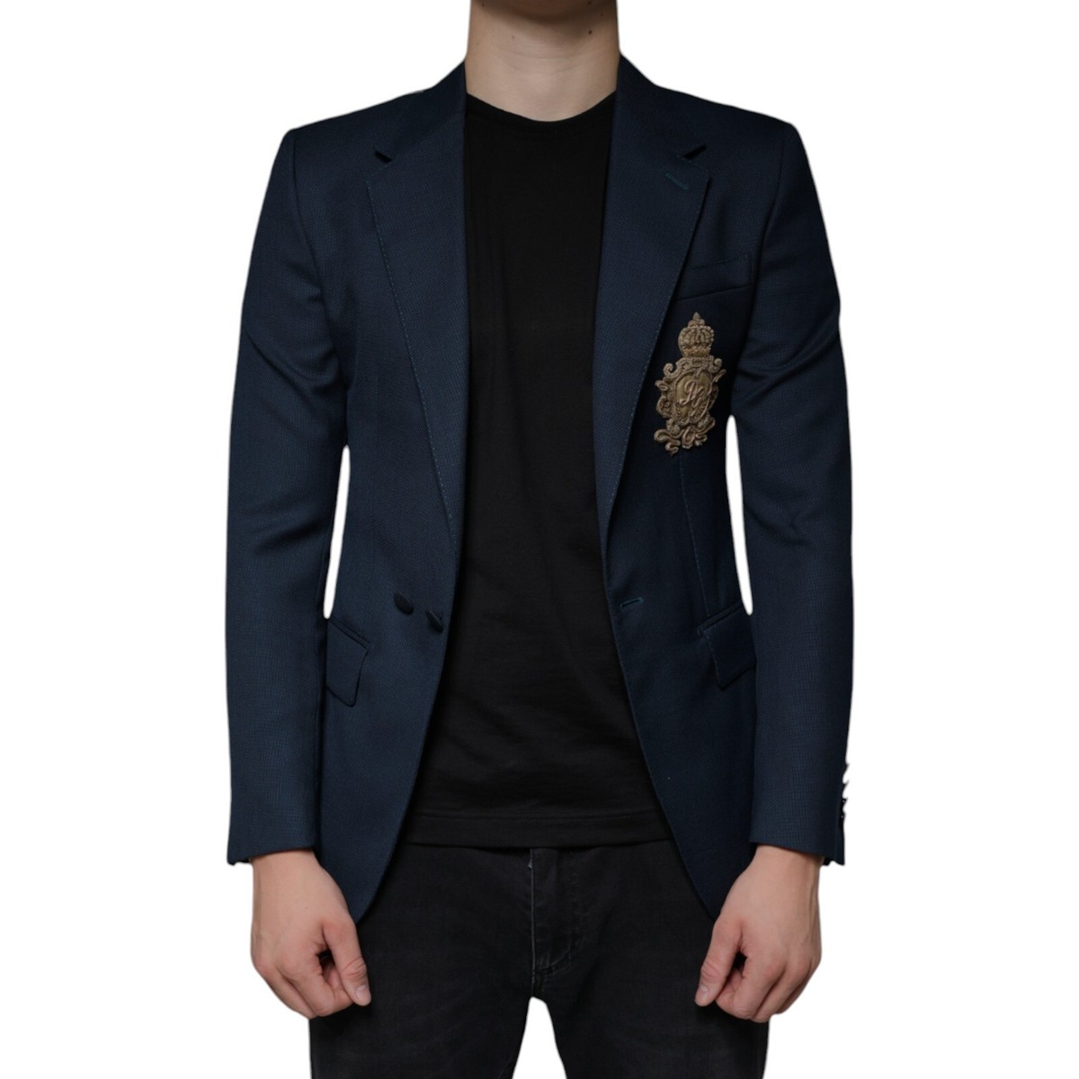 【送料&関税込】Dolce & Gabbana Blazer DOLCE & GABBANA Blazer Blue Wool Logo Single Breasted Coat