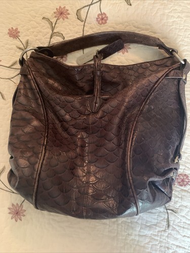 Charles David Handbag Women Brown Leather Fish Scale Embossed Purse Handbag - Picture 2 of 11