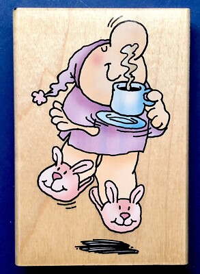 NEW! ZIGGY JUMP FOR JAVA Stampendous bunny slippers morning coffee cappuccino