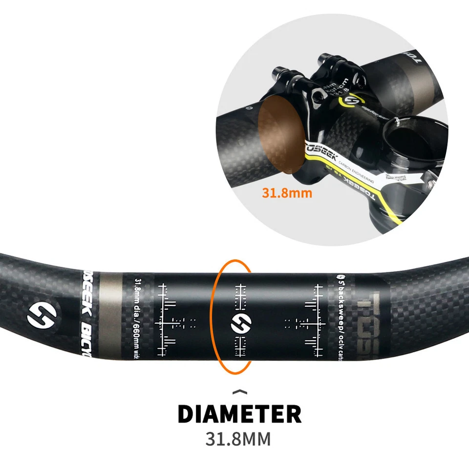 TOSEEK Carbon Fiber Handlebar XC Mountain Bike Flat Bar Rise Bar 31.8*580-760mm - Image 3 of 4