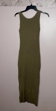 New 225 Enza Costa Compact Cotton Rib Scoop Back Midi Dress in Fatigue Small