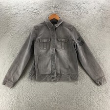 Dkny Jeans Cropped Denim Jacket Womens M Grey Cotton Collared Long Sleeve Casual