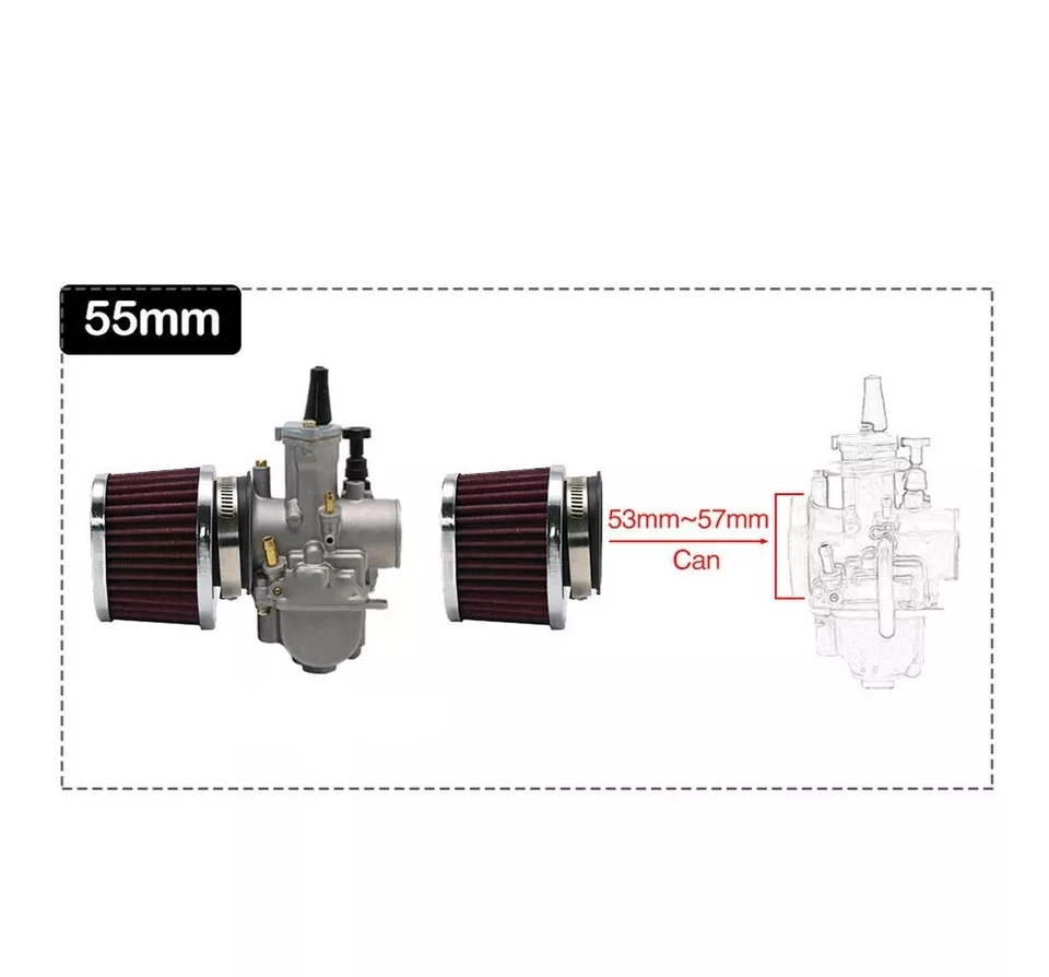 2 Pcs Motorcycle Engine Filter Air Filters For Motocross Carburetor Cleaner 55mm - Image 3 of 4