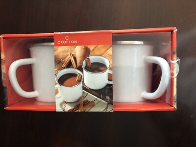 Crofton Enamel Mugs! Set of 2! New in box! WHITE!