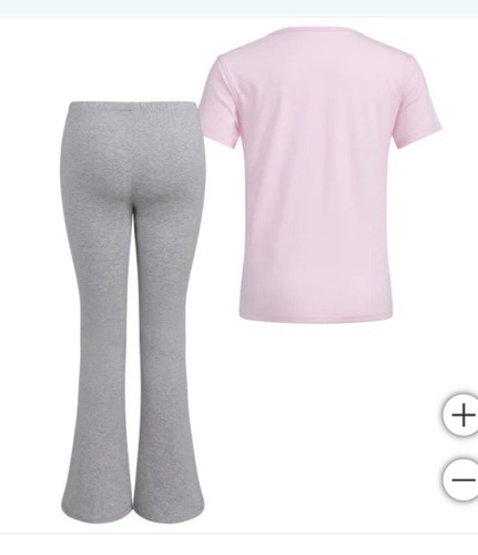 adidas Youth Girls 2-piece Tee and Flare Pant Set Pink/Gray XL (16) NWT - Picture 2 of 7
